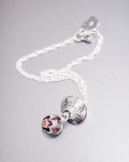 Om Mani Padme Hum UFO with Vintage Glass Bead Necklace