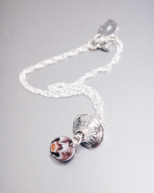 Om Mani Padme Hum UFO with Vintage Glass Bead Necklace