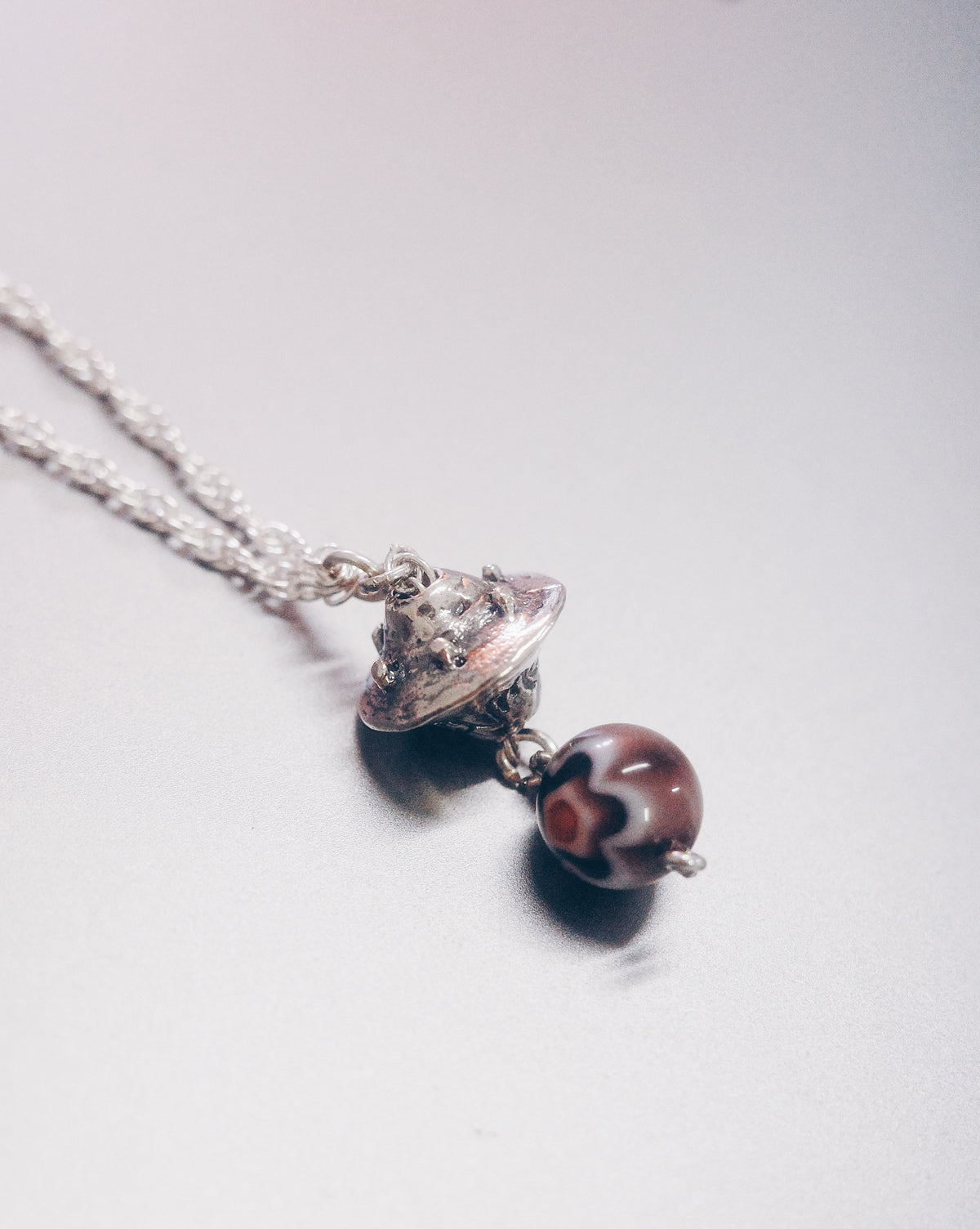 Om Mani Padme Hum UFO with Vintage Glass Bead Necklace